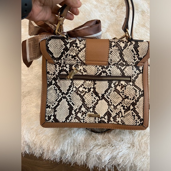Aldo Animal print Elegant Tan and Brown Handbag with Scarf Accent - Picture 5 of 6